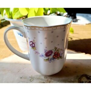 Grace's Tea Ware Coffee Mug Floral Design With Gold Band & Silver Stars Cup